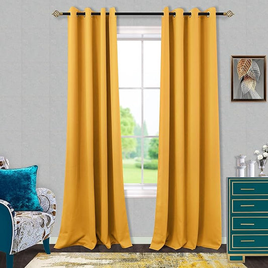 Mrs.Naturall Yellow Curtains 96 Inches Long for Bedroom 2 Panels Set Grommet Blackout Living Room Window Curtains
