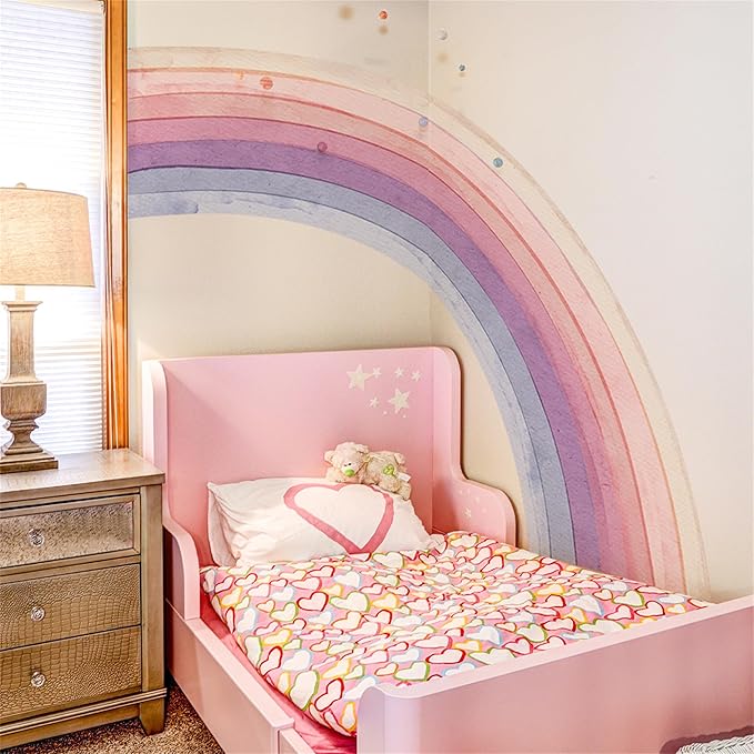 Waterproof Removable Vinyl Huge Rainbow Wall Decal Sticker for Nursery Kidsroom School Classroom Livingroom Bedroom Bathroom Decorations Art Kids Graduation Boho Cute Decals
