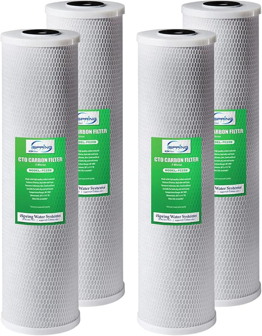 iSpring FC25BX4 High Capacity 4.5" x 20" Whole House Water Filter CTO Carbon Block, 4 Count (Pack of 1), White