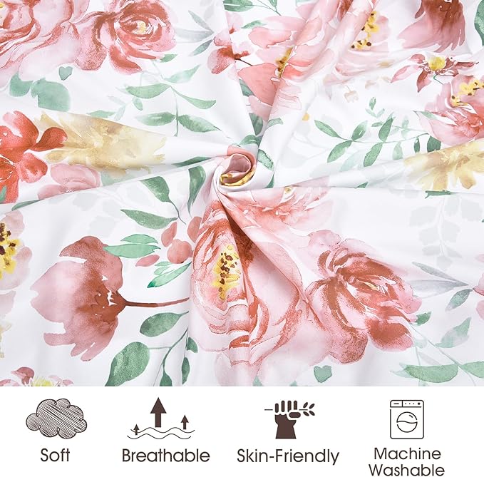 PHF Soft Floral Crib Sheet Fitted, 2 Pack Silky Comfy Breathable Baby Sheets for Girls, 28x52x9in Fits Standard Crib and Toddler Mattresses, Watercolor Floral