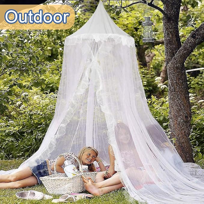 Daksha Princess Bed Canopy for Girls Room, Top and Door Trim with Lace Design, White Bed Canopy with Ruffles Fits Single, Twin, Full, and Queen Beds, Bedroom Decoration