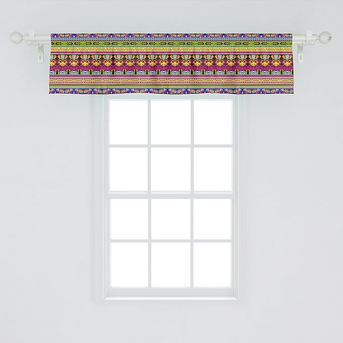 Ambesonne Prehistoric Window Valance, Aztec Culture Pattern Borders Ornate Tribal Animal Print, Curtain Valance for Kitchen Bedroom Decor with Rod Pocket, 42" x 12", Multicolor