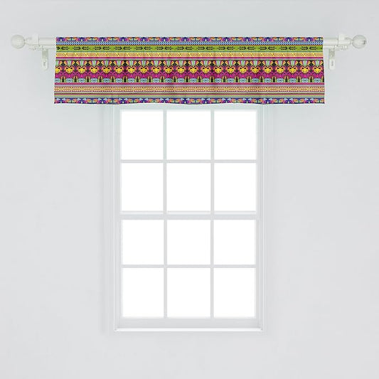 Ambesonne Prehistoric Window Valance, Aztec Culture Pattern Borders Ornate Tribal Animal Print, Curtain Valance for Kitchen Bedroom Decor with Rod Pocket, 42" x 12", Multicolor