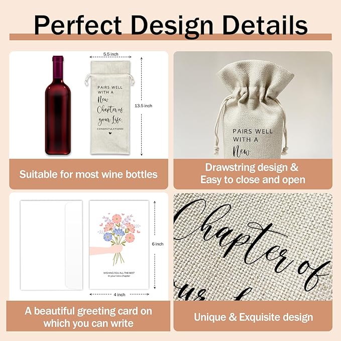 New Job Gifts Wine Gift Bags & Card, New Life Gifts, New Job, New House, Engagement, Retirement Gift, 1 pcs Reusable Burlap Wine Gift Bags for Wine Bottles, New Beginning Gifts Holiday Party Favor -21