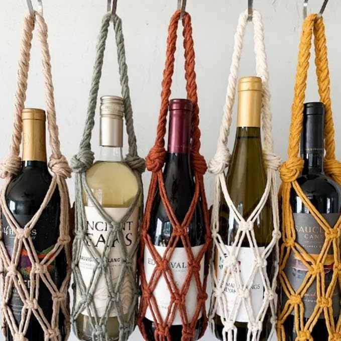 Hand-woven wine storage bag, Bohemian wine hanging bag, Bottle bag, Tote bag, 26 inch (Wine Storage Bag Red)