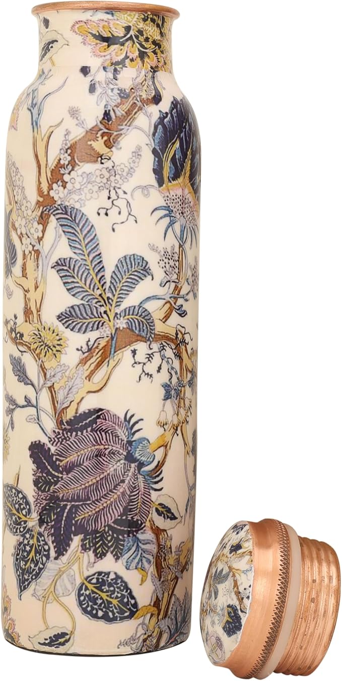 Copper Water Bottle 34 oz Pure Hammered Ayurvedic Pure Copper Vessel For Drinking Leak Proof Bottle With Carry Bag for Sport Fitness Yoga Sports Copper Bottles 1000 ML