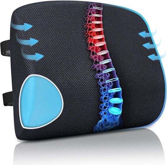 Lumbar Support Pillow for Office Chair Car Seat Cushion for Lower Back Sciatica Pain Relief Firm Memory Foam Pillows Wedge Chairs Cushions with Dual Straps (Mesh Black)