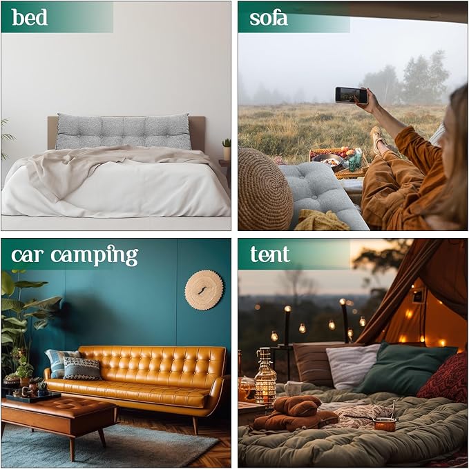 Wenqik Wedge Pillow Triangular Dorm Headboard Bed Rest Reading Backrest Back Support Long Bolster Pillow with Removable Cover for Dorm Room Supplies(Gray,Queen (59 x 20 x 8 Inch))