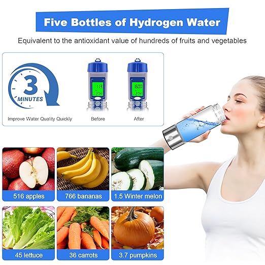 Hydrogen Water Bottle 2024, Healthy Hydrogen Water Bottle Generator Improve Water in 3 Minutes, Hydrogen Water Ionizer Machine with SPE PEM Technology for Home, Office, Travel, Drinking (420ml)