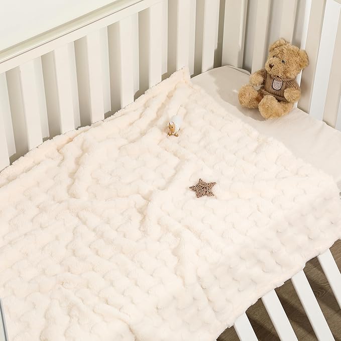 Sherpa Baby Blanket for Girls Toddlers Fleece Fluffy Fuzzy Blanket for Baby,Soft Warm Cozy Fleece Blanket,Receiving Blanket for Infant Newborn (cream, 30 * 40, bow)
