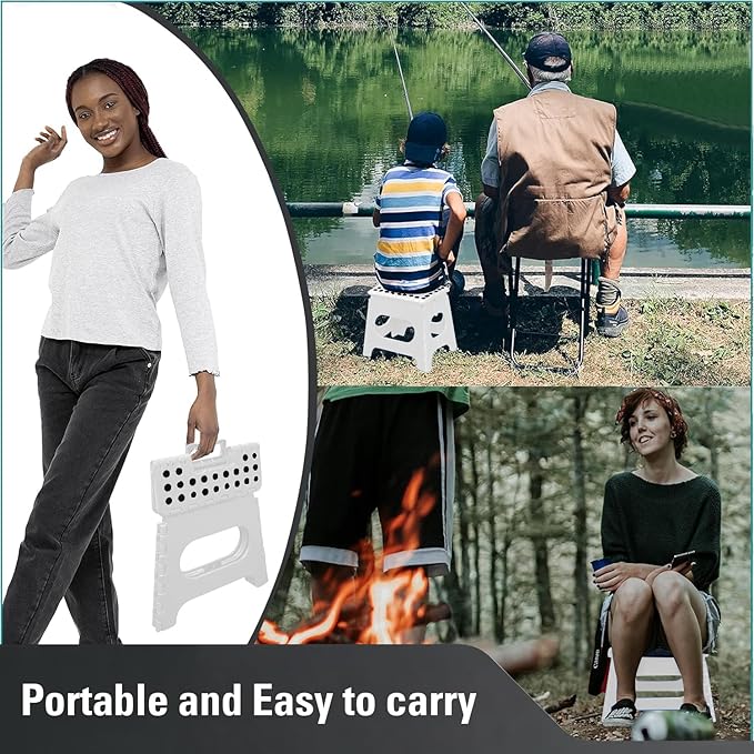 Compact 11" Folding Step Stool - Lightweight, Durable & Sturdy - Non-Slip Feet for Safety - Perfect for Kitchen, Bathroom, Kids - Supports Up to 300 Lbs - White - Easy to Store and Use