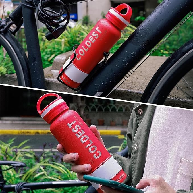 Coldest Insulated Water Bottle with Handle Lid | Leak Proof, Simple Insulated Modern Stainless Steel, Double Walled, Sport Thermos Bottles, Metal Flask | 21oz