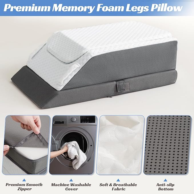 GOHOME Double Leg Support Elevation Pillow for Post-Hip Replacement, Back-Sleeping, Swelling Relief. Comfortable Foam Wedge, Essential After Surgery for a Restful Sleep