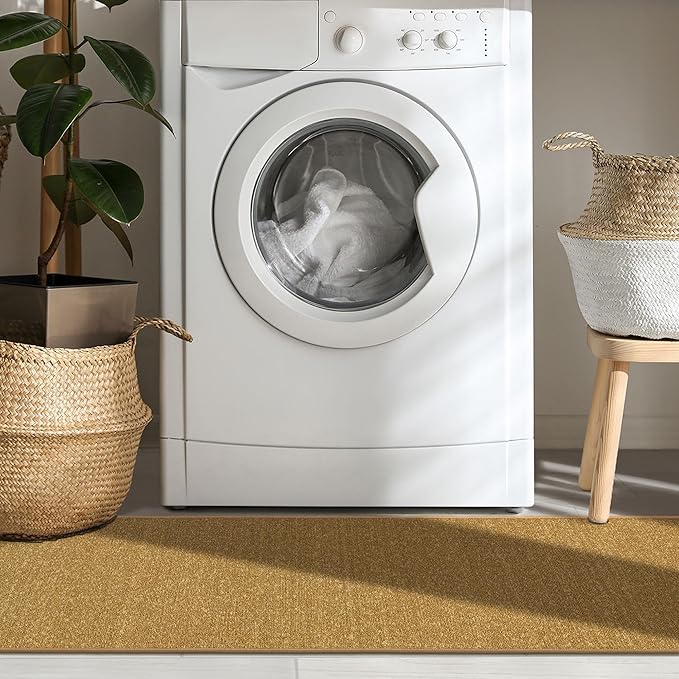 Machine Washable Modern Solid Design Non-Slip Rubberback 2x6 Traditional Runner Rug for Hallway, Kitchen, Bedroom, Living Room, 2'2" x 6', Beige