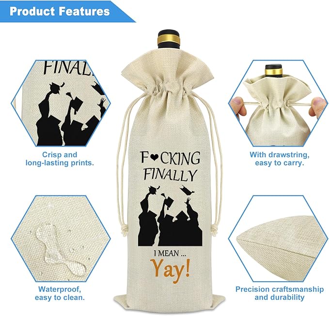 Graduation Gifts for Him Her Wine Bag Funny Graduation Gift for Women Men Class of 2024 Graduation Gift High School College Graduation Gifts for Graduates Wine Bottle Bags Graduation Party Decorations