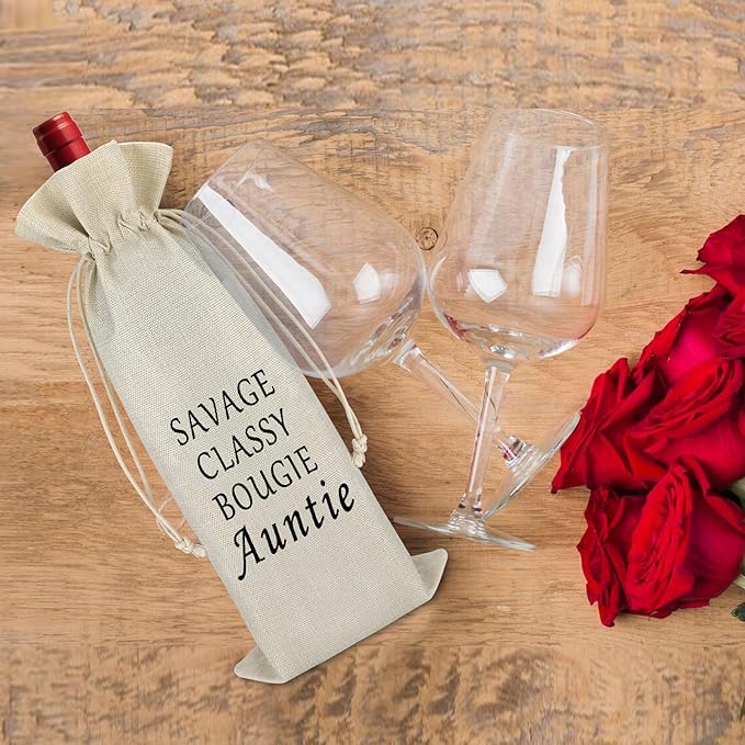 Aunt Gift Birthday Gift for Aunt Wine Bag from Niece Nephew Mother's Day Christmas Gift for Aunt Sister Reusable Cotton Burlap Wine Bags Thank You Godmother Gift for Special Aunt Wine Bottle Cover