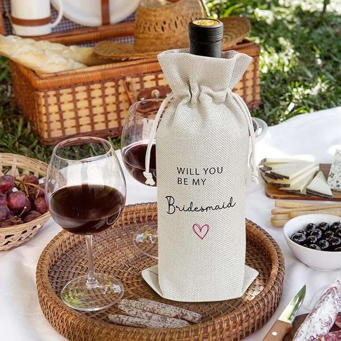 Will You Be My Bridesmaid - Gifts for Besties Wine Bags, 1 PC Reusable Drawstring Burlap Wine Bottle Bags, Proposal Gifts for Sister Friends, Wine Gift Bag Wine Accessories -26