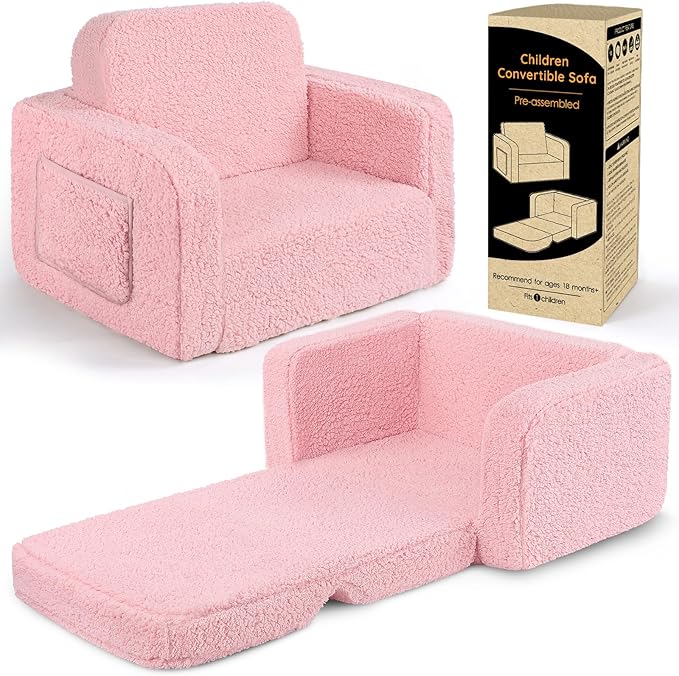 ACRABROS Kids Couch Toddler Chair: Sofa Bed Fold Out for Girls Boys Pink