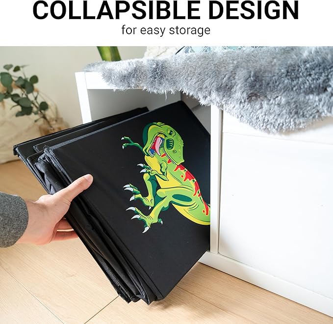 Extra Large Collapsible Dino Toy Box with Lids for Kids - Toy Storage Organizer, Chest, and Bin in Living Room, Playroom or Kids Room Organization