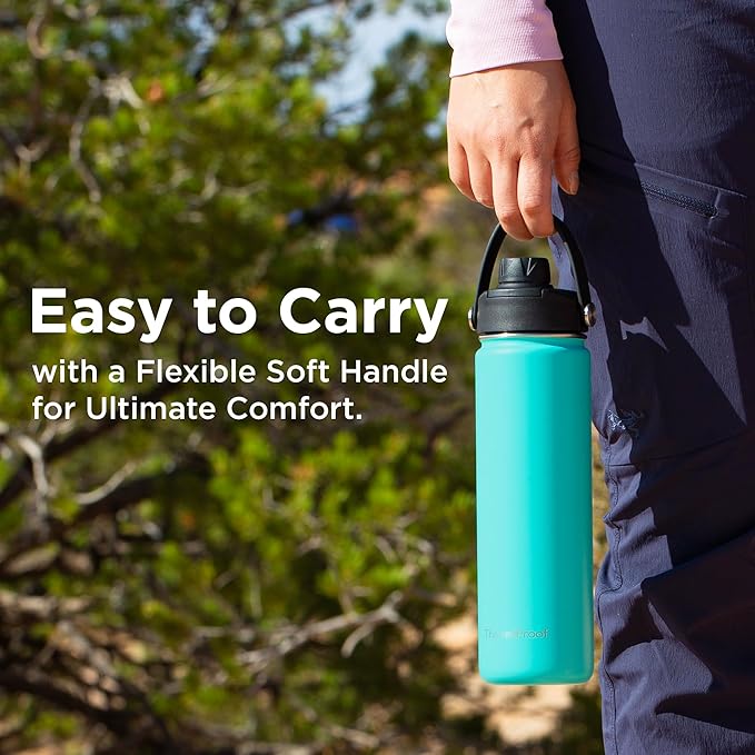 ThermoProof Hot & Cold Insulated Stainless Steel Water Bottle, Durable Leak Proof Gym Bottles for Men, Women & Kids, Double Walled Vacuum Bottles - 2 Lids (White, 22oz)