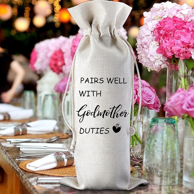 Pairs Well with Godmother Duties Godmother Wine Bag Mother Day Gift Godmother Gift Baptism Gift Wine Bags Godmother Proposal Gifts Christening Gift for Godmother