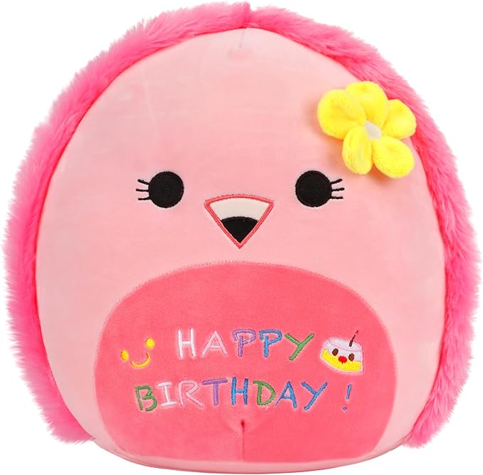 Easfan Pink Flamingo Plush Pillow Cute Stuffed Animal Cuddly Soft Toys Happy Birthday Gifts Plush Pal for Kids Girls Adults, 13-Inch