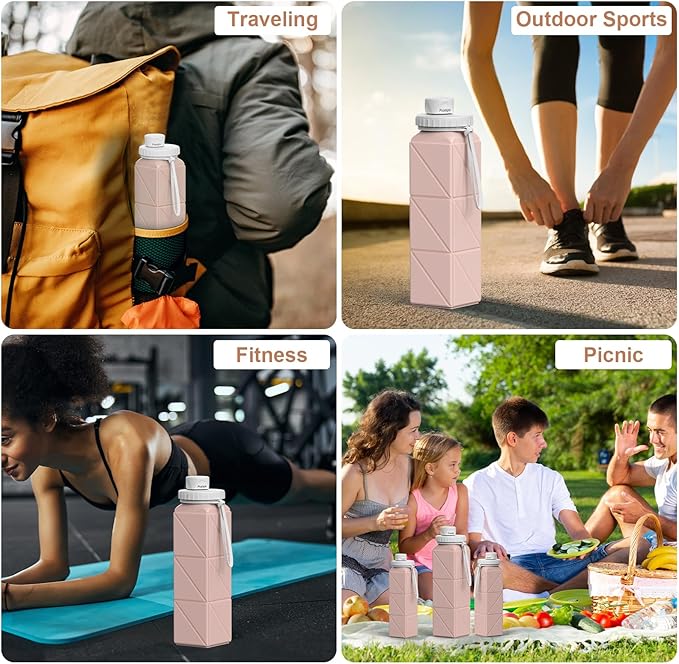 Collapsible Water Bottles 2 pack Travel Water Bottle Portable Hiking Water Bottle Leakproof Reusable BPA Free Silicone Water Bottles Durable Lightweight Bottle for Travel Camping Gym Sports