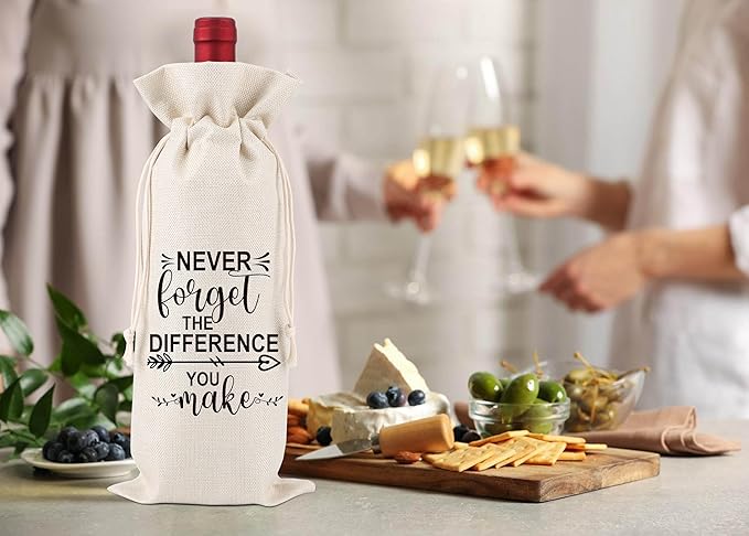Never Forget The Difference You Make,Thank You Gift,You Make A Difference Gifts,Inspirational Gifts for Colleagues,Employee,Friends,Family,Women,Social Workers,Bosses,1 Drawstring Gift Wine Bag,Q13