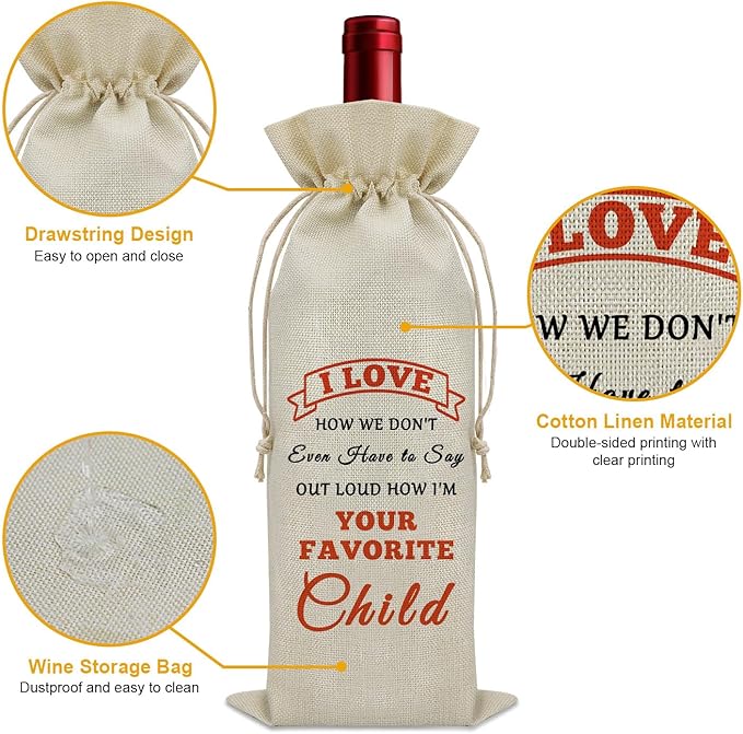 Parents Gifts from Child Wine Bag Mother Day Gift for Mom from Kids Fathers Day Gift from Daughter Son Wine Bottle Decoration Bag Birthday Present for Dad Mom Wine Accessories Gifts for Wine Lovers