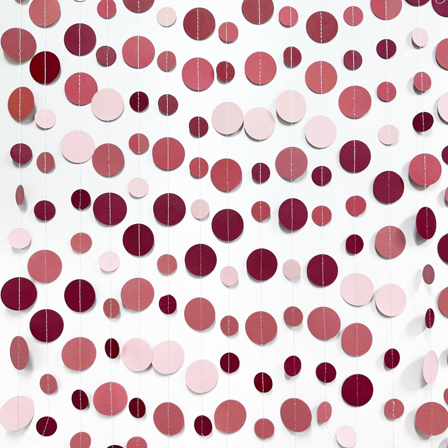 Burgundy Dusty Pink Decorations Circle Dot Garland Maroon Pink Hanging Polka Dot Streamer Banner for Wedding Birthday Bridal Shower Engagement Baby Shower Graduation Anniversary Garnet Party Supplies