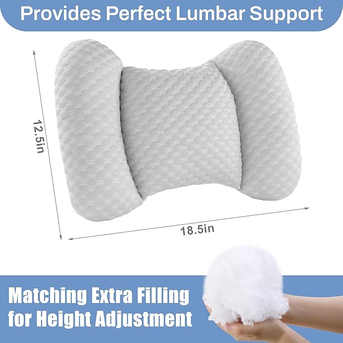 BALAPET Cooling Lumbar Support Pillow for Bed, Adjustable Shredded Memory Foam Lumbar Pillow for Sleeping, Relieve Back & Lumbar Pressure Perfect for Office Chairs Car Seats Beds, Grey