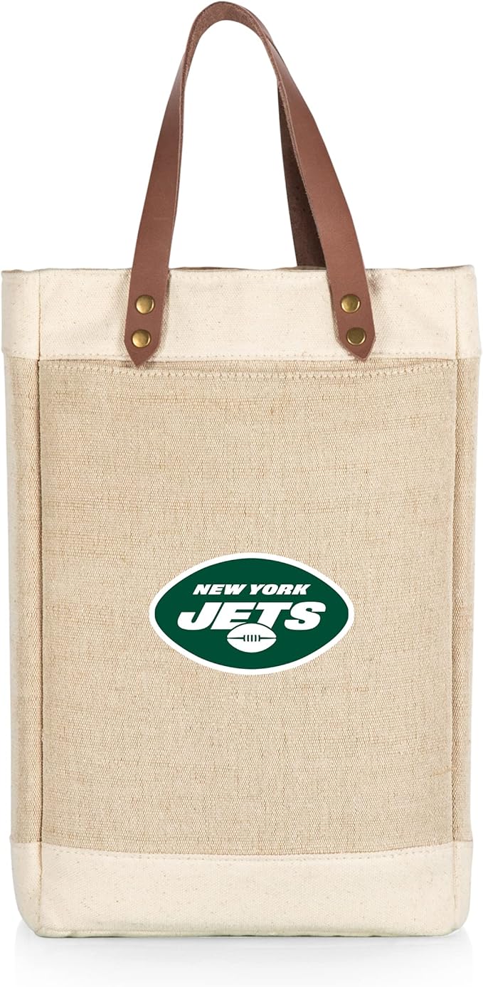 PICNIC TIME NFL Pinot - Jute 2 Bottle Insulated Wine Bag - Wine Tote Bag - Wine Gift Bag, (Beige)
