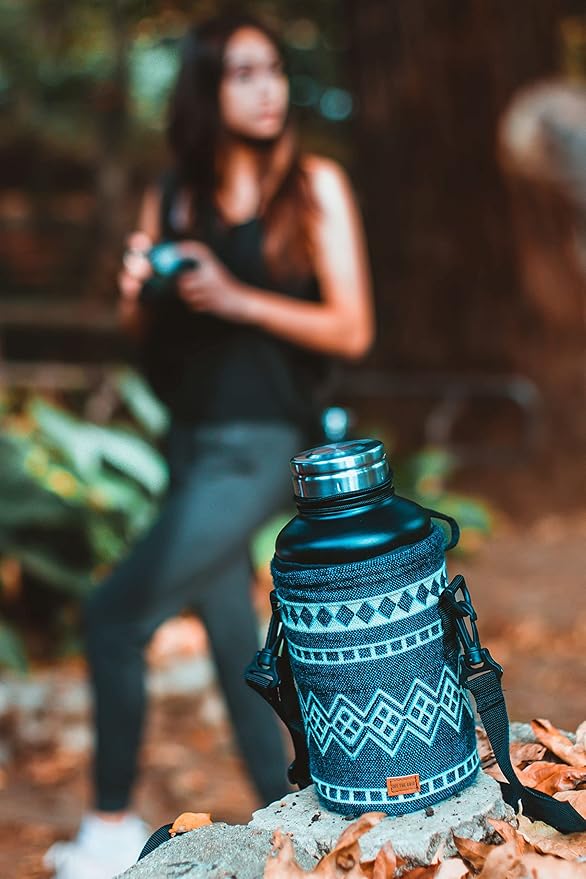 Water Bottle Holder w/Strap | Bottle Sleeve Carrier for Walking, Backpacking | Hydro and Iron Flask Sling Bag | Bottle Protector for Beer Water Coffee Wine | Camping Accessories (32 oz, Laguna Blue)