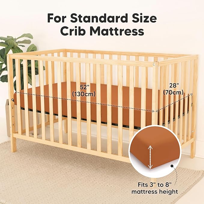 2-Pack Waterproof Crib Sheets for Boys, Girls - Viscose Derived from Bamboo Crib Sheets Neutral, Crib Mattress Protector Sheet, Soft Toddler Bed Sheets, Fitted Baby Crib Sheets Girl, Boy (Rust)