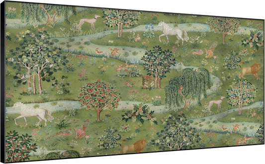 SIGNWIN 36"x72" Extra Large Framed Wall Art Medieval Fantasy Forest with Woodland Animals, Storybook-Inspired Scene for Home Living Room Bedroom Decor (Frame Assembly Required)