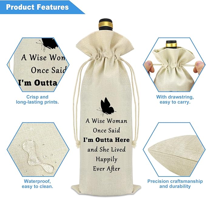 Retirement Gifts for Women Wine Bag Coworker Leaving Gifts Burlap Reusable Wine Gift Bags with Drawstrings Wine Bottle Bag Retirement Goodbye Farewell Retired Gift for Best Friend Employees Colleagues