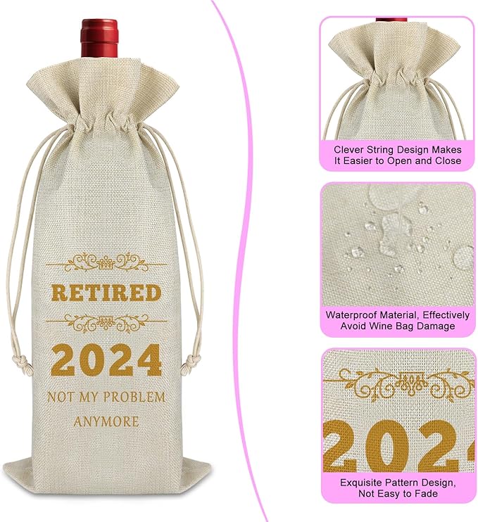 Retirement Gifts for Women Men 2024 Retirement Wine Bag for Coworker Colleague Leaving Farewell Gift for Employee Appreciation Gifts for Retired Teacher Coach Going Away Gifts for Leader Wine Gift Bag