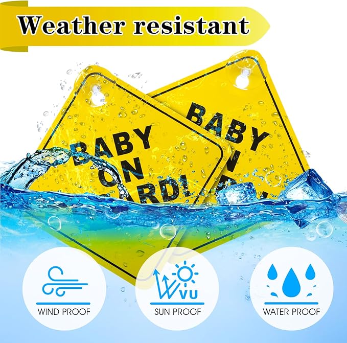 Baby On Board Sign 2 PCS Baby On Board Sticker with Double Suction Cups Sticker for Car Window Cling Reusable Safety Warning Sticker Decal Bright Yellow Durable and Strong Suction
