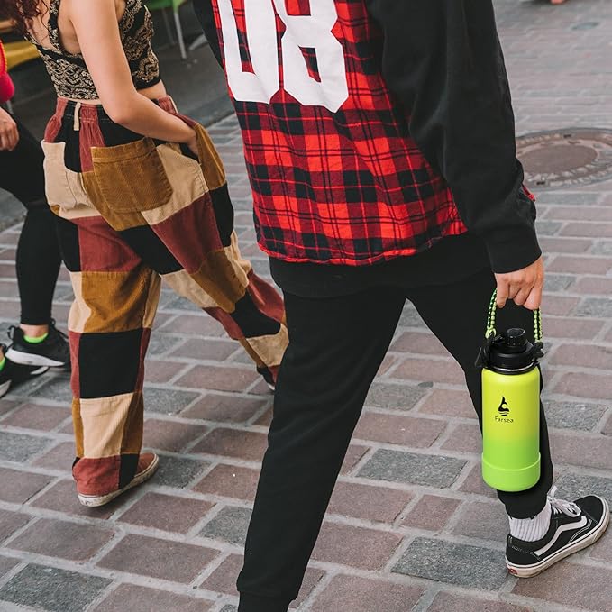 Farsea Insulated Water Bottle With Paracord Handle, Protective Boot and 2 Lids (Straw Lid & Spout Lid), Stainless Steel Water Bottle Wide Mouth, Double Wall Sweat-Proof BPA-Free, 40 oz