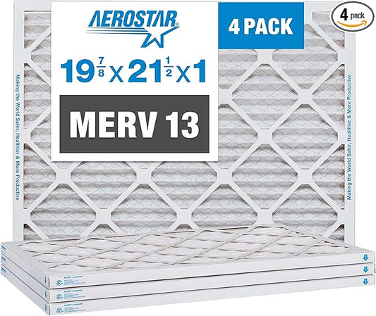 Aerostar 19 7/8x21 1/2x1 MERV 13 Pleated Air Filter, AC Furnace Air Filter, 4 Pack (Actual Size: 19 7/8" x 21 1/2" x 3/4")