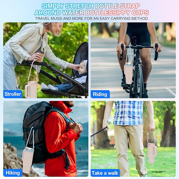 2PCS Water Bottle Handle Strap,Silicone Water Bottle Sling Compatible with Stanley Water Cup Accessories Water Bottle Holder with Strap Fits Most 8-40oz Water Bottles(Pink+Blue)