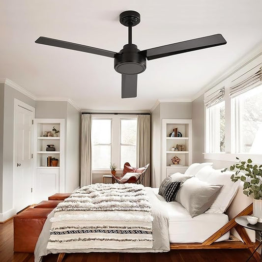 NicBex Ceiling Fan 52 Inch Ceiling Fan without Light Ceiling Fans with 3 ABS Blades and Remote Control Reversible DC Motor Ceiling Fan for Bedroom, Living Room, Black