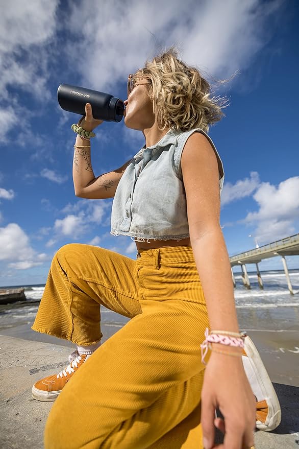 LifeStraw Go Series — Insulated Stainless Steel Water Filter Bottle for Travel and Everyday Use Removes Bacteria, Parasites and Microplastics, Improves Taste, 24oz Aegean Sea