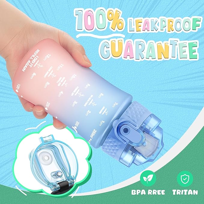 OLDLEY Kids Water Bottle for School, 12 oz (2 lids) BPA-Free Reusable Leak-proof Durable Tritan Plastic Water Bottles with Straw & Chug Lids, Anti-dust Spout Cover (Dreamland)