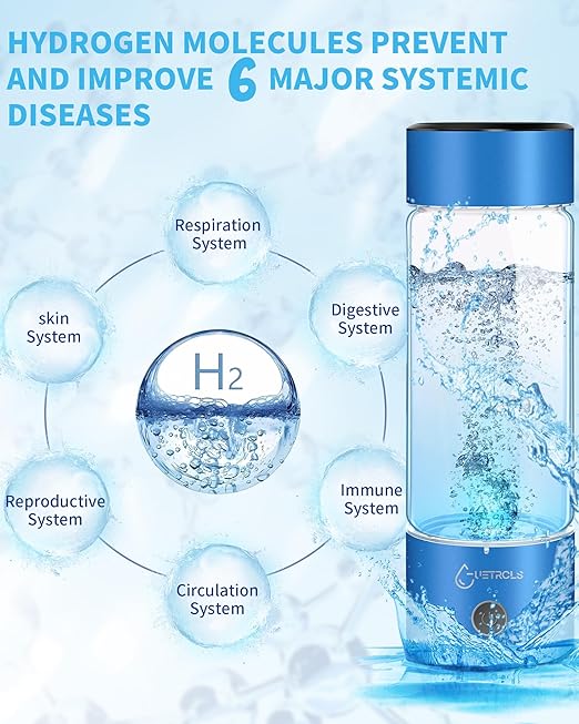 Hydrogen Water Bottle 2024, Hydrogen Water Bottle Generator with SPE PEM Technology Water Ionizer, Hydrogen Water Machine Improve Water in 3 Minutes for Home, Office, Travel, Daily Drinking(Blue)