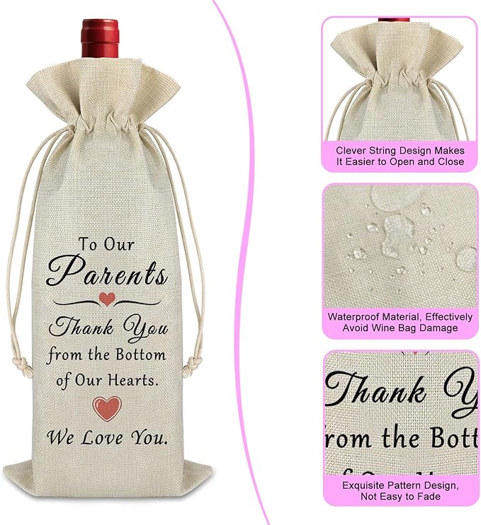 Mother's Day Gift for Mom Thank You Gift for Mom Dad Parents Wine Bag Parents Wedding Appreciation Gift for Mother Father Champagne Wine Bag Gift for Women Men Birthday Anniversary Christmas Gift