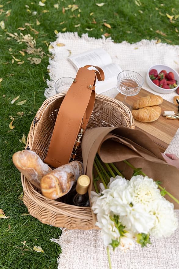 NEW Salute Wine Bottle Carrier with Corkscrew | Vegan Leather Tote Gift Bag Corporate Gift idea Picnic Travel Tastings Wine Gift Beach Party BYOB Restaurant Valentines Day (Tan)