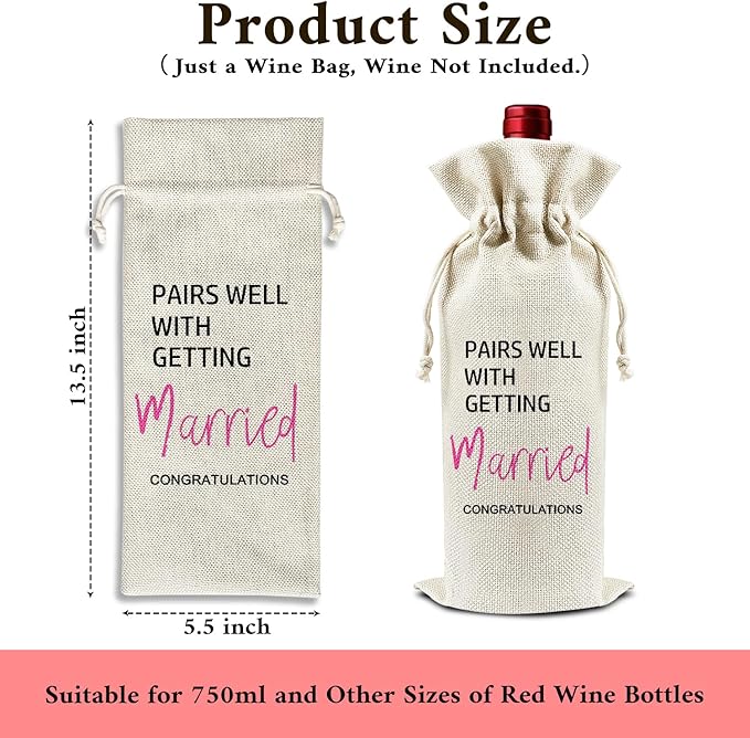 Pairs Well With Getting Married - Gifts for Newlyweds Wine Bags, 1 PC Reusable Drawstring Burlap Wine Bottle Bags, Wedding Gifts for Bride Groom, Wine Gift Bag Wine Accessories -34