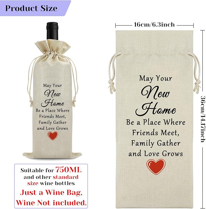 Housewarming Gift for New Home Wine Bag Congratulations Moving House Warming Gift for Women Friends Wine Gift Bag Realtor Gift to Clients Burlap Drawstring Wine Bag Gift First Time House Warming Gift