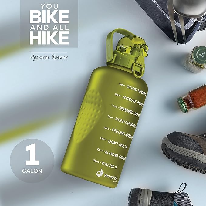 Motivational Water Bottle with Straw & Handle,One Gallon Water Bottle 128 oz/3.8L,Reusable Water Jug, Achieve All-Day Hydration SpillProof, BPA FREE